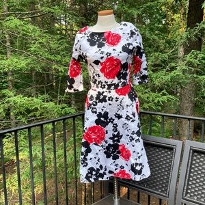 Artter white dress short sleeves with black and red flowers. Sz M